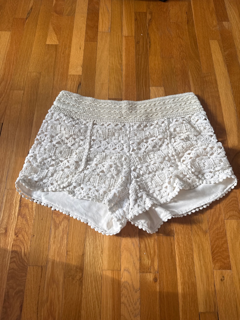 Jack by BB Dakota White Crochet Smocked Waist Shorts